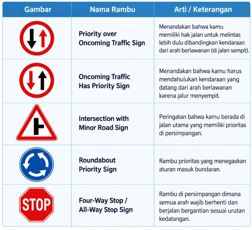 Priority / Right-of-Way Signs (Rambu Prioritas) - traffic sign dalam bahasa inggris